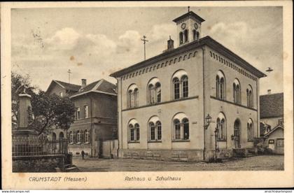 CPA Crumstadt Riedstadt Hessen, Rathaus und Schulhaus