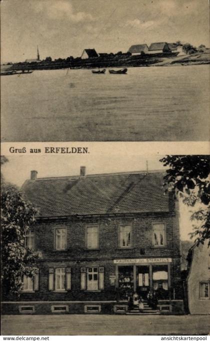 CPA Erfelden Riedstadt Hessen, Kaufhaus Jul. Sternfels, Teilansicht, Rhein