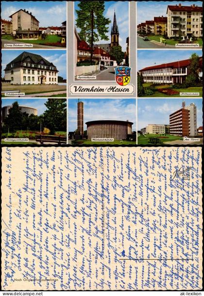 Viernheim MB-AK mit Schulen, Straßen, Kirche, Am Tivoli Hochhaus uvm. 1968