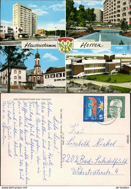 Heusenstamm Hochhaus - Leibnitzstraße, Frankfurter Weg, Torbau und Kirche,1971