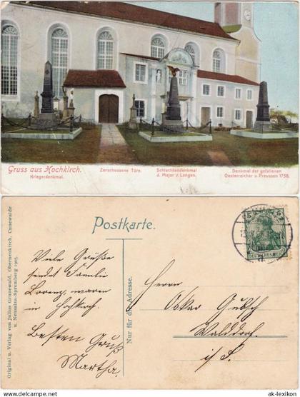 Ansichtskarte Hochkirch Bukecy Kirche und Kriegerdenkmäler 1908
