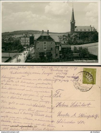 Ansichtskarte Hohndorf Straßenpartie Kirche 1932