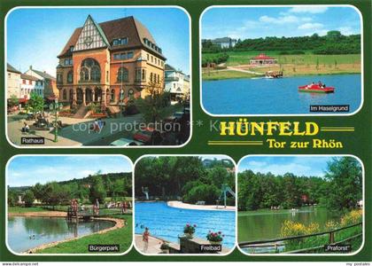 Huenfeld Hessen Rathaus Badesee im Haselgrund Buergerpark Freibad Praforst