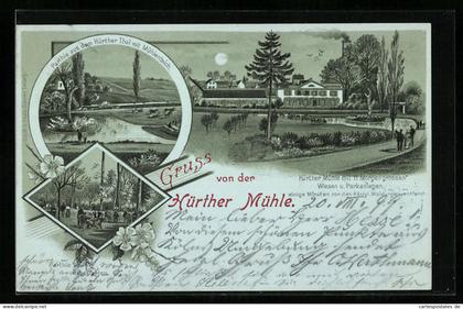 Mondschein-Lithographie Hürth, Gasthaus Hürther Mühle, Mühlenteich