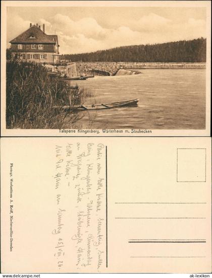 Klingenberg (Sachsen) Talsperre Klingenberg Wärterhaus mit Staubecken 1926
