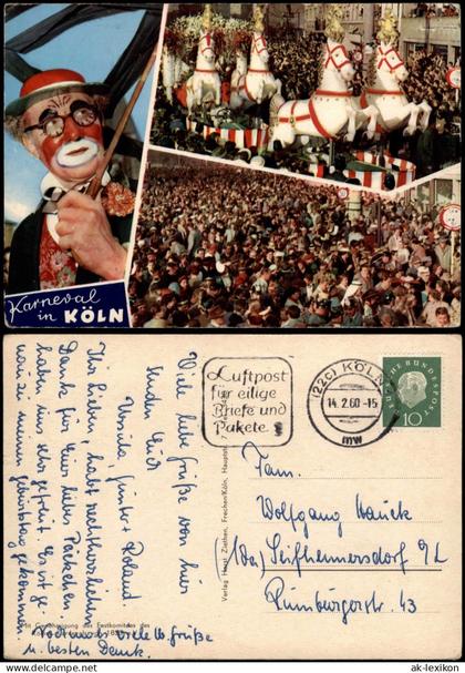 Ansichtskarte Köln 3 Bild Karneval Umzug 1960