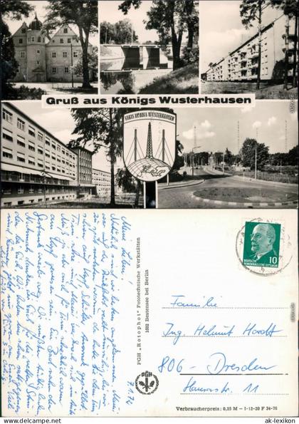 Ansichtskarte Königs Wusterhausen Schloss, Brücke, Wohnhäuser, Straße 1970