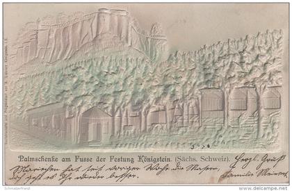 Reliefkarte Litho AK Palmschenke Palmschänke Festung Königstein Sächsische Schweiz bei Struppen Strand Pirna Gohrisch