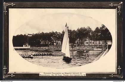 AK Berlin-Köpenick, Restaurant Prinzengarten am Müggelsee unterhalb der Bismarckwarte, mit Holzrahmen