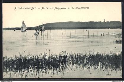 AK Friedrichshagen, Partie am Müggelsee mit Müggelturm