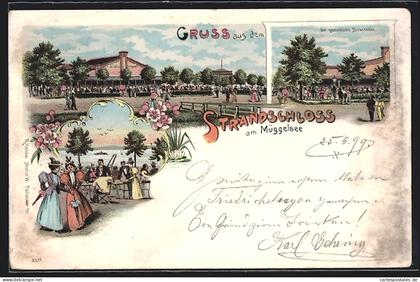 Lithographie Berlin-Köpenick, Gastwirtschaft Strandschloss am Müggelsee, Birkenecke