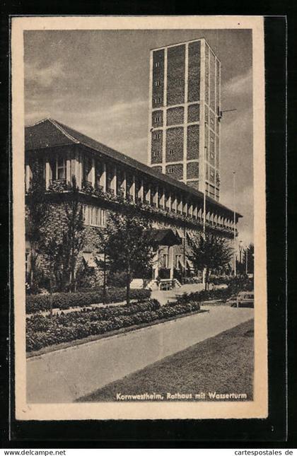 AK Kornwestheim, Rathaus mit Wasserturm
