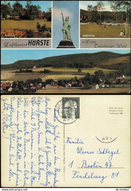 Ansichtskarte Hörste-Lage (Lippe) Stadtteilansichten Dorfplatz Freibad 1967