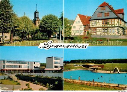Langenselbold Kirche Marktplatz mit goldenem Engel Schule am Weinberg Schwimmbad