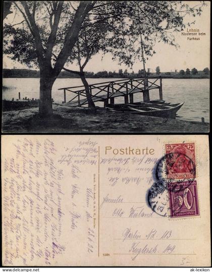 Ansichtskarte Lehnin-Kloster Lehnin Klostersee beim Kurhaus 1923  Vorinfla