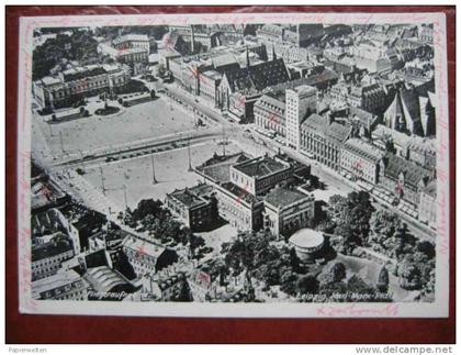 Leipzig - Luftaufnahme Karl-Marx-Platz / Häuser mit Bombentreffer sind gekennzeichnet