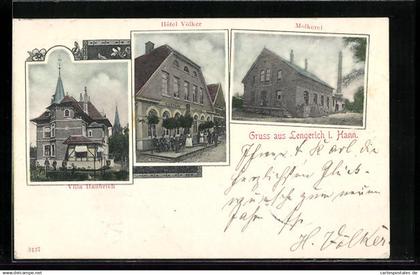 AK Lengerich i. Hann., Hotel Völker, Molkerei, Villa Haubrich