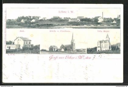 AK Löhne i. W., Amt, Villa Meyer, Kirche und Pfarrhaus