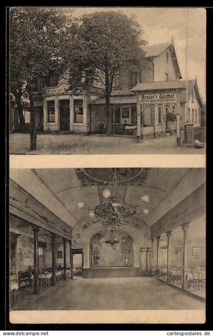 AK Lokstedt, Brauer`s Gasthof, Aussenansicht und Festaal, Neu-Lokstedterstr. 70