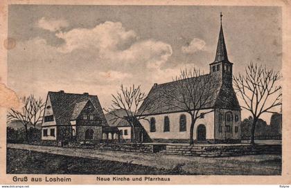 losheim - Gruss aus LOSHEIM - neue kirche und pfarrhaus - RARE - allemagne germany