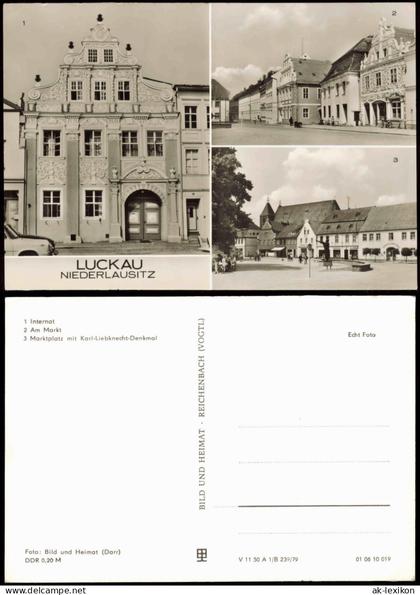 Luckau Łuków DDR Mehrbild-AK mit Internat, Am Markt, Marktplatz 1979