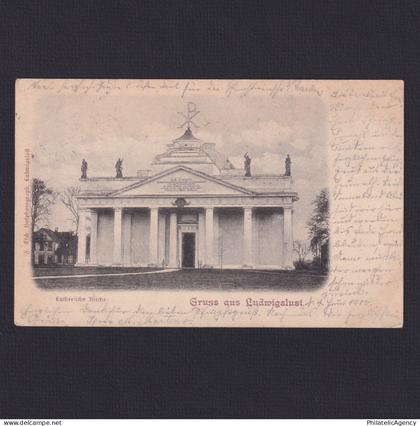 GERMANY, Postcard, Ludwigslust, the Rown Church, Railway cancellation