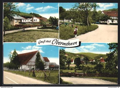 AK Obermehnen /Kr. Lübbecke, Strasse mit Spielplatz, Wohnhäuser