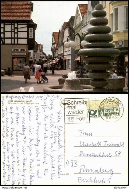 Ansichtskarte Lübbecke (Westfalen) Brunnen in der Fußgängerzone 1990