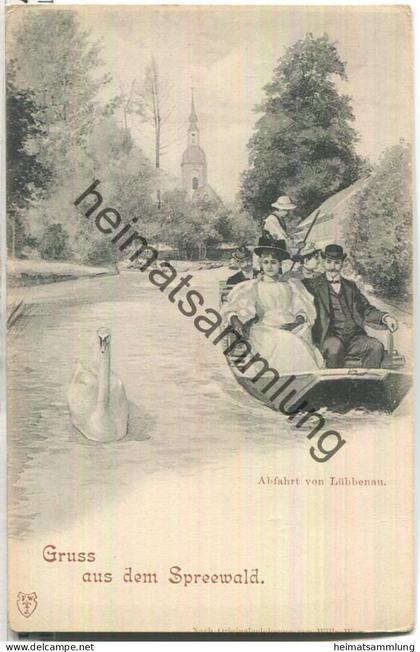 Gruss aus dem Spreewald - Abfahrt von Lübbenau ca. 1900