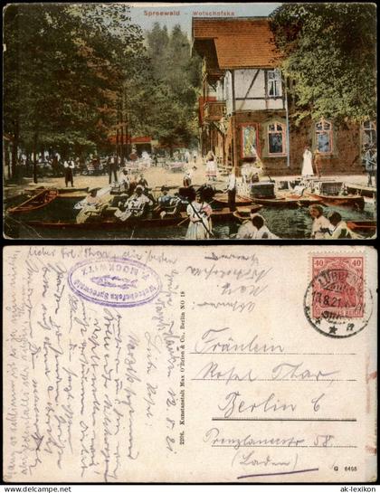 Lübbenau (Spreewald) Lubnjow Gaststätte Wotschofska  1921 gel. Stempel Lübbenau