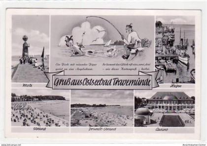 39072036 - Luebeck Travemuende, 6 Abbildungen mit Strand u. Casino gelaufen, 1955. Leicht buegig, sonst gut erhalten
