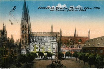LueBECK  CITY Marktplatz Marienkirche Rathaus Hauptpost Luebeck