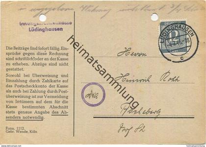 Lüdinghausen - Beitragsrechnung der Innungskrankenkasse der Kreishandwerkerschaft - Beleg ist gelocht gel. 1946