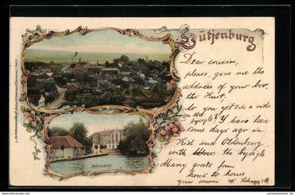 Passepartout-AK Lütjenburg, Ortsansicht aus der Vogelschau, Helmsdorf