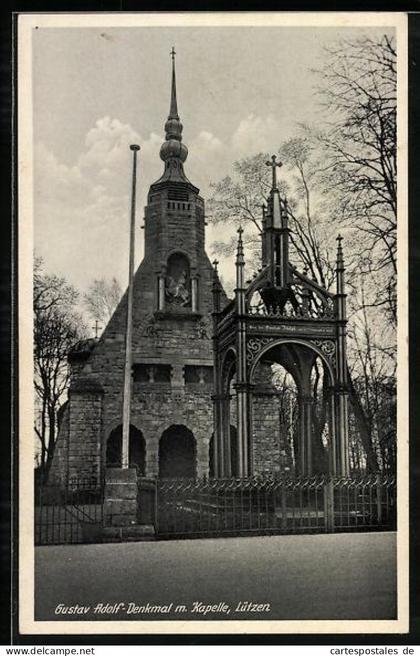 AK Lützen, Gustav Adolf-Denkmal mit Kapelle
