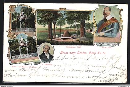 AK Lützen, Gustav Adolf Fest - Portrait, Denkmal, Schwedenstein
