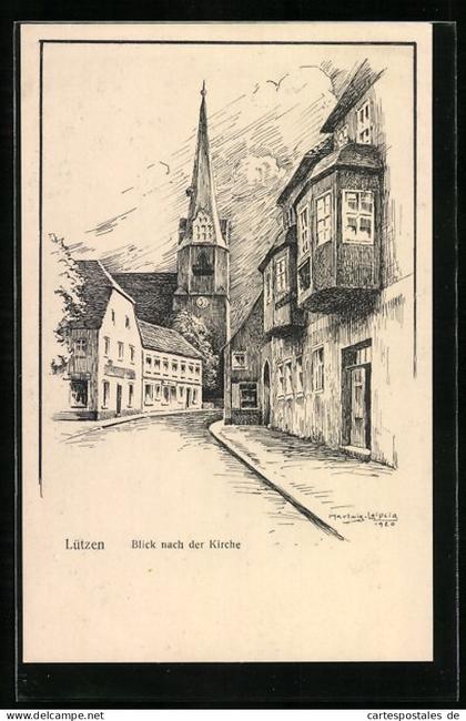 Künstler-AK Lützen, Blick nach der Kirche