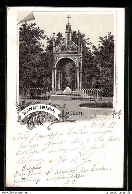 Lithographie Lützen / Sa., Gustav Adolf-Denkmal