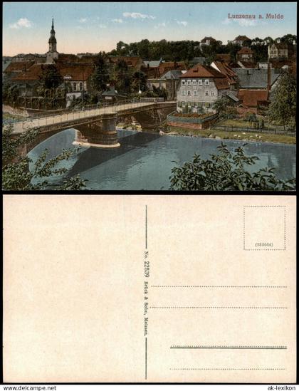 Ansichtskarte Lunzenau Brücke und Stadtpartie 1915