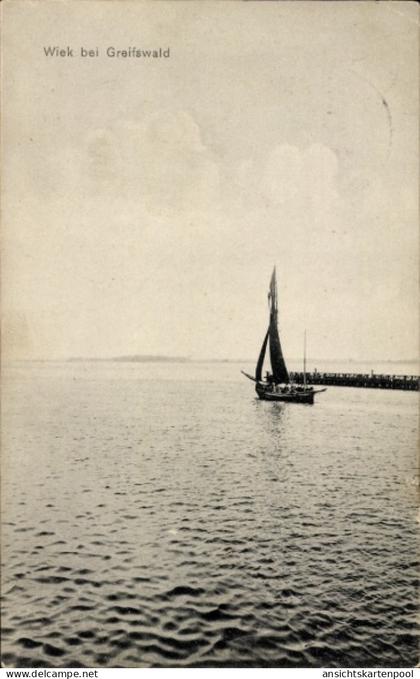 CPA Wieck Eldena Greifswald, Wiek bei Segelboot, Wasser, Pier