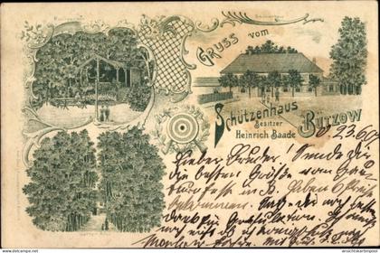 Lithographie Bützow in Mecklenburg, Schützenhaus, Garten, Allee