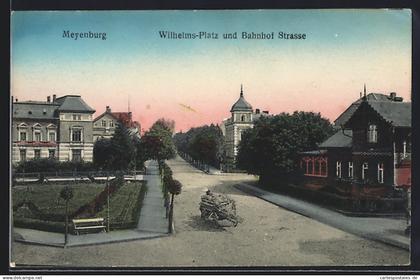 AK Meyenburg / Prignitz, Wilhelms-Platz & Bahnhofstr.
