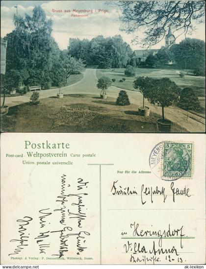 Ansichtskarte Meyenburg Parkansicht. 1910  Prignitz