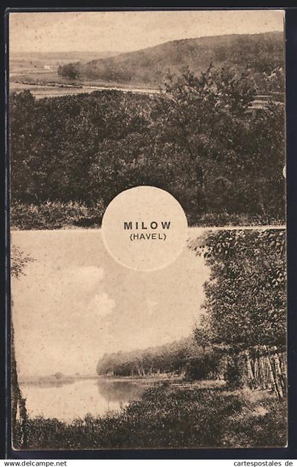 AK Milow /Havel, Panorama, Uferpartie