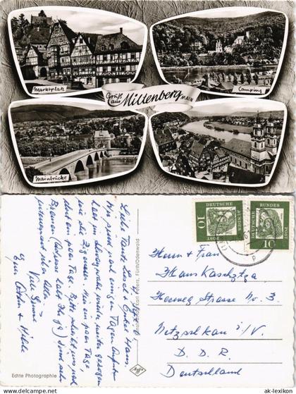 Miltenberg (Main) Mehrbild-AK Marktplatz, Camping, Main-Brücke 1961
