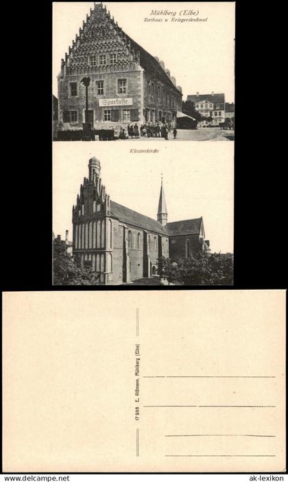 Ansichtskarte Mühlberg/Elbe Miłota Rathaus u. Kriegrdenkmal 1914