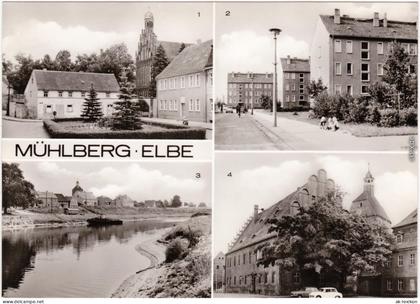 Mühlberg Elbe Miłota Thälmann-Platz, Boragker Straße, Hafen, Rathaus 1979