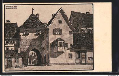 Künstler-AK Mühlheim /Donau, Ortspartie mit Tor