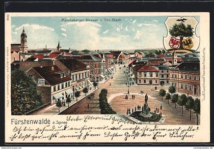 Lithographie Fürstenwalde a. Spree, Müncheberger Strasse und Alte Stadt