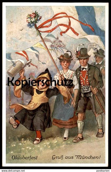 ALTE POSTKARTE GRUSS AUS MÜNCHEN OKTOBERFEST 1934 KÜNSTLER Emil Köhn Münchner Kindl Tracht traditional costume postcard